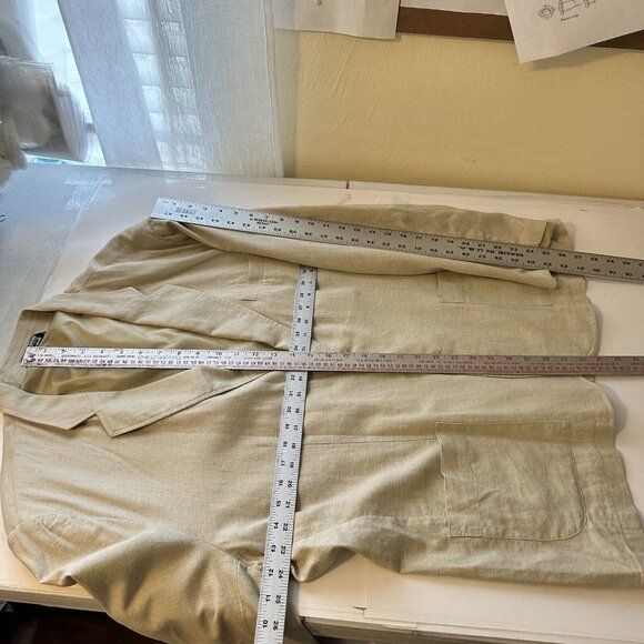 Andrew Fezza Mens Tan Beige Linen Blazer Size XL 44 Lightweight 2 Button Pockets - Picture 2 of 12